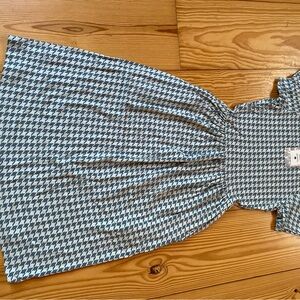 NWT kate quinn Blue and White Houndstooth Fit-and-Flare Dress